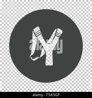 Hunting  slingshot  icon. Subtract stencil design on tranparency grid. Vector illustration. Stock Vector