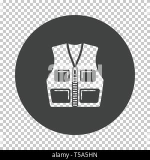 Hunter vest icon. Subtract stencil design on tranparency grid. Vector illustration. Stock Vector
