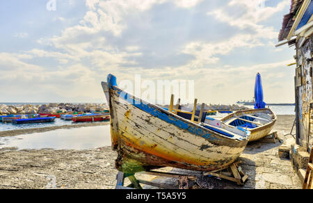 boat in Naples Italy at cloudy day, Italy, Europe Stock Photo