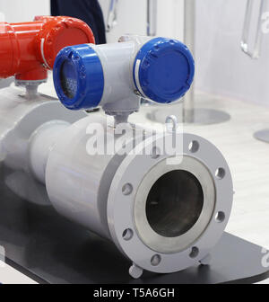 Ultrasonic flow meter for natural, process and domestic gas. Gas flow measurement. Oil and gas processing plants, chemical and petrochemical industrie Stock Photo