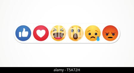 Baku. Azerbaijan - April 23. 2019 Facebook new like reactions buttons Stock Vector