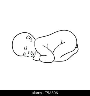 sleeping baby outline hand drawing isolated on white background vector illustration EPS10 Stock Vector