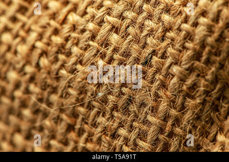 Hessian burlap sack macro with selective focus Stock Photo