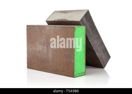 Group of two whole abrasive sponges work item isolated on white background Stock Photo