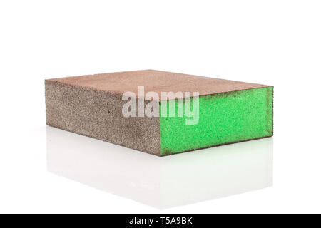 One whole green abrasive block sponge work item isolated on white background Stock Photo