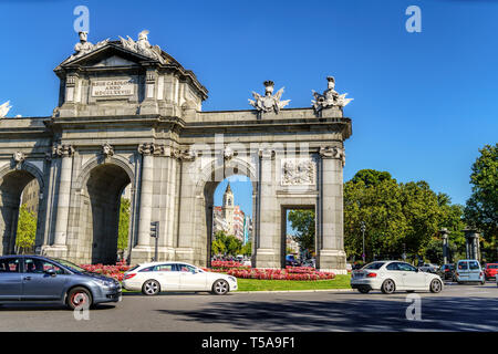 Puerta de Alcala built in the eighteenth century to access the city of Madrid Stock Photo