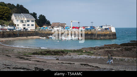 Rozel Bay, Jersey, Channel Islands - April 2019: Harbour at low tide Stock Photo