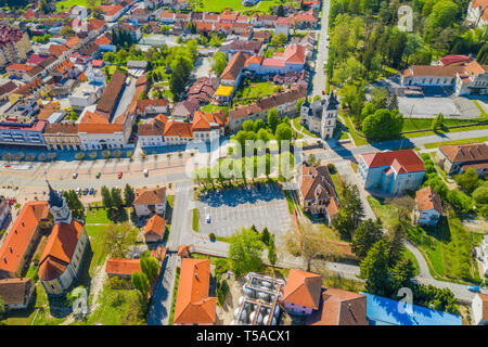 Croatia, town od Daruvar, main city square, panorama from, drone