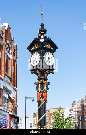 Jubilee Clock, Harlesden High Street, Harlesden, London Borough of Brent, Greater London, England, United Kingdom Stock Photo