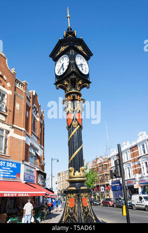 Jubilee Clock, Harlesden High Street, Harlesden, London Borough of Brent, Greater London, England, United Kingdom Stock Photo