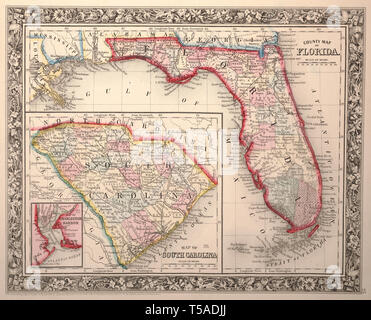 Beautiful vintage hand drawn map illustrations of Florida from old book. Can be used as poster or decorative element for interior design.