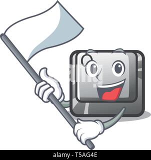 With flag Q button installed on cartoon computer Stock Vector