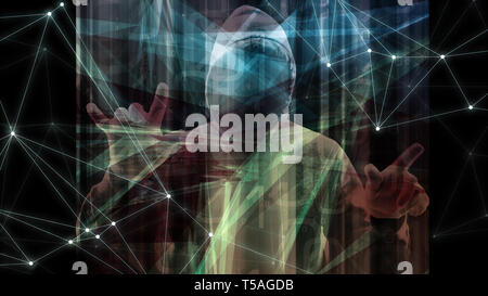 Computer bots cyber attack using infected by trojan virus, cybersecurity concept Stock Photo