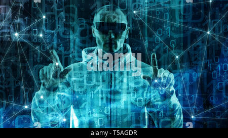 Programming software innovation, binary code numbers digital world cyber war background Stock Photo