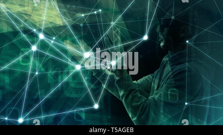 Digital data attack in cloud big data technology concept, abstract concept, random code Stock Photo