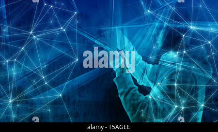 Computer machine learning digital big data processing concept, triangle background concept, computer digits, cloud computing Stock Photo