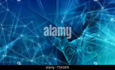 Creative abstract binary code algorithm symbol conception, triangles shapes geometrical triangles shapes chaos, cyber attack bank Stock Photo