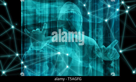 Cyber threats in cyberspace, computer digits, artificial intelligence processing algorithm computer science background graphic Stock Photo
