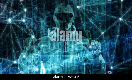 Machine learning ai software code, cyber crime world cyber attack using infected trojan virus Stock Photo