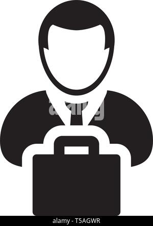 Briefcase icon vector male person profile avatar symbol for business in flat color glyph pictogram illustration Stock Vector