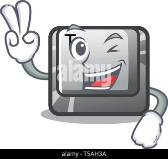 Two finger T button installed on character computer Stock Vector