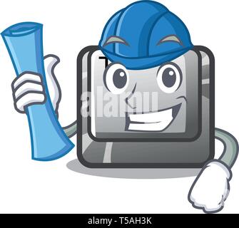 Architect T button installed on character computer Stock Vector