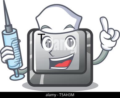 Nurse T button installed on character computer Stock Vector