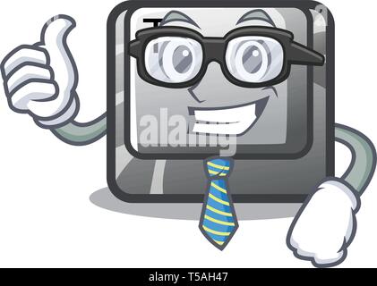 Businessman T button installed on character computer Stock Vector