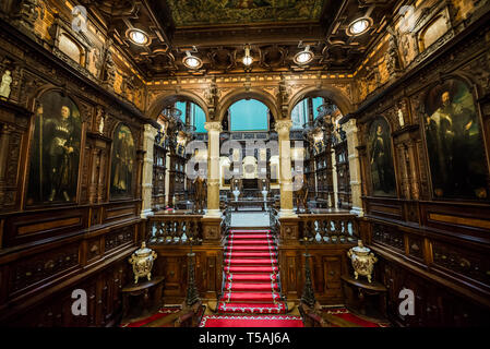Reception Hall stairs and Hall of Honour in Peles Palace, former royal castle, built between 1873 and 1914, located near Sinaia city in Romania Stock Photo