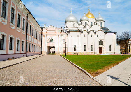 Veliky Novgorod, Russia - April 29, 2018. St Sophia cathedral in Veliky Novgorod, Russia. Spring sunny view of Veliky Novgorod landmark Stock Photo