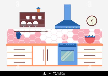 Kitchen Interior Flat kitchen interior. Vector illustration. Stock Vector