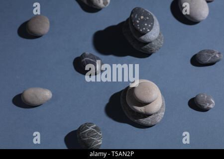 making pyramid from stones, close up photo, geology concept. unique stones Stock Photo