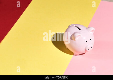 moneybox to store money, coin container, copy space. saving at home. economy, save something for a rainy day, Stock Photo