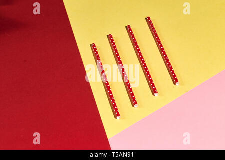 drinking straws for a party. colorful disposable eco-friendly straws for cocktail. top view Stock Photo