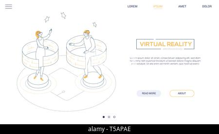 Virtual reality - line design style isometric web banner Stock Vector