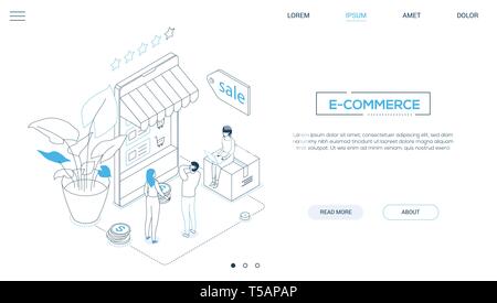 E-commerce - line design style isometric web banner Stock Vector