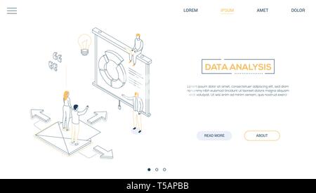 Data analysis - line design style isometric web banner Stock Vector