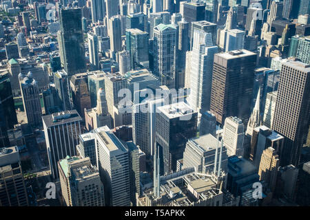 Outstanding bird eye view of Downtown Chicago from the Skydeck at iconic Willis Tower 103rd floor Stock Photo