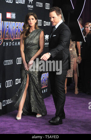 Los Angeles, California, USA 22nd April 2019  Author Katherine Schwarzenegger and fiance actor Chris Pratt attend the World Premiere of Marvel Studios' 'Avengers: Endgame' on April 22, 2019 at Los Angeles Convention Center in Los Angeles, California, USA. Photo by Barry King/Alamy Stock Photo Stock Photo