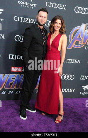 Los Angeles, California, USA 22nd April 2019  Actor Taran Killam and wife actress Cobie Smulders attend the World Premiere of Marvel Studios' 'Avengers: Endgame' on April 22, 2019 at Los Angeles Convention Center in Los Angeles, California, USA. Photo by Barry King/Alamy Stock Photo Stock Photo