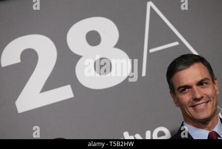 Madrid, Spain; 22/04/2019. Electoral debate of the four main candidates for the presidency of Spain next 28 abril ((28A).  Pedro Sánchez (Psoe) and Spain president. arrival at the Spanish Television studios (RTVE). Photo: Juan Carlos Rojas/Picture Alliance | usage worldwide Stock Photo