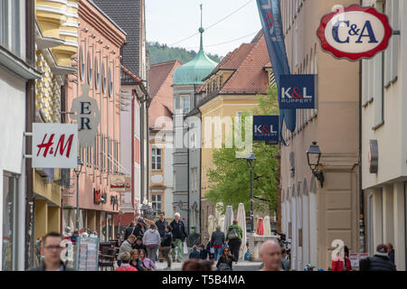 Amberg, Germany. 23rd Apr, 2019. A pedestrian zone in the old town of Amberg. Credit: Armin Weigel/dpa/Alamy Live News Stock Photo