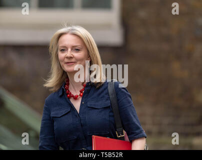 London, UK. 23rd Apr, 2019. Elizabeth Truss MP Chief Secretary to the Treasury arrives at a Cabinet meeting at 10 Downing Street, London Credit: Ian Davidson/Alamy Live News Stock Photo
