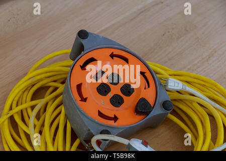 Electric cable and extension cord on the construction works on a cable Stock Photo