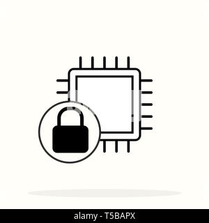 Cpu processor lock line icon Cyber security vector icon. filled flat sign for mobile concept and web design. Chip with keyhole simple solid icon. Symb Stock Vector