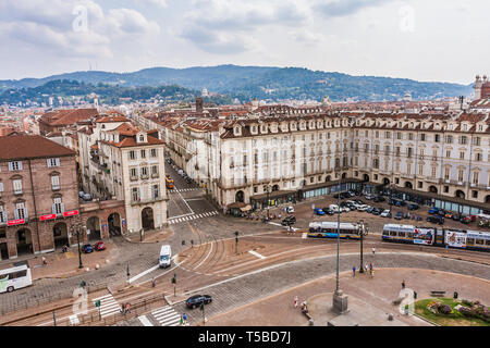 An aerial view of Piazza Castello from the top of Madame Palace, Turin Stock Photo