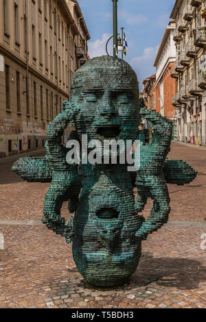 Sculpture 'Eco' by artist Marc Didou in Via Verdi, downtown Turin Stock Photo