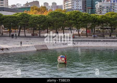 Vasco mascot in front of Oceanario de Lisboa in Parque das Nacoes in Lisbon, Portugal Stock Photo