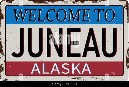 Luneau Alaska vintage rusty metal sign on a white background, vector illustration Stock Vector