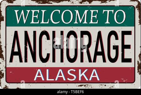 Anchorage Alaska vintage rusty metal sign on a white background, vector illustration Stock Vector
